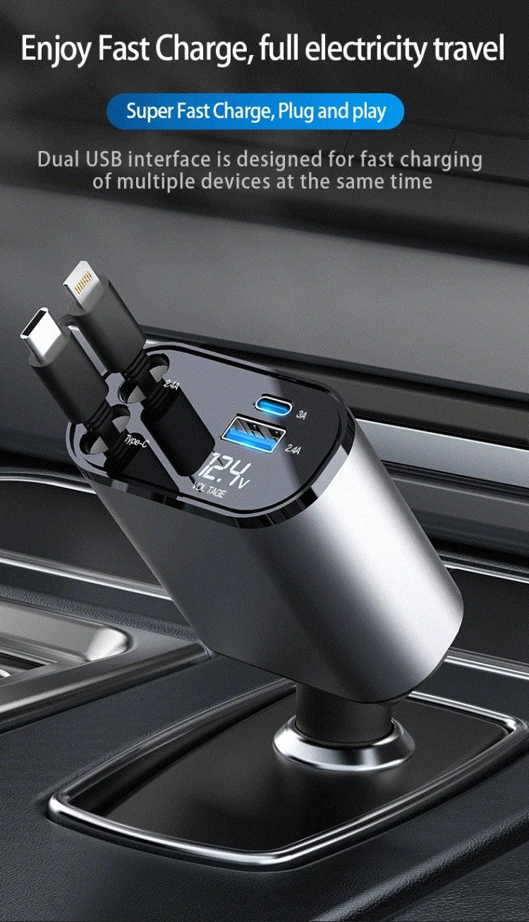 Y&D 66W+20W PD Fast Car Charger with Lightning & Android Cable, Dual USB Ports Quick Charge Universal Automobile Charger for Smartphones - Image 4